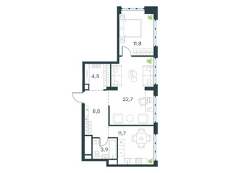 Планировка двухкомнатной(квартира) площадью 63.4 квадратных метров в ЖК “ЖК Левел Южнопортовая”