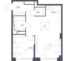Планировка однокомнатной(квартира) площадью 51.52 квадратных метров в “ЖК Квартал на воде (Графика на воде)”