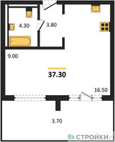 Планировка однокомнатной(квартира) площадью 37.3 квадратных метров в “ЖК Равновесие”