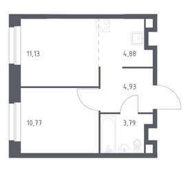 Планировка однокомнатной(квартира) площадью 35.5 квадратных метров в ЖК “ЖК ЭкоБунино (Южное Бунино)”