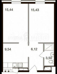 Планировка двухкомнатной(апартаменты) площадью 50.8 квадратных метров в ЖК “ЖК М1 Сколково”