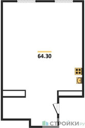 Планировка однокомнатной(квартира) площадью 64.3 квадратных метров в ЖК “ЖК Лайм”