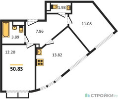 Планировка двухкомнатной(квартира) площадью 50.83 квадратных метров в “ЖК Движение. Говорово”