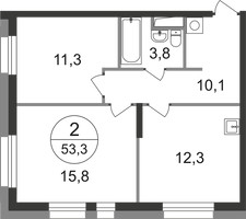 Планировка двухкомнатной(квартира) площадью 53.3 квадратных метров в “ЖК Первый Московский”