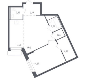 Планировка однокомнатной(квартира) площадью 53.8 квадратных метров в ЖК “ЖК Рублевский Квартал”