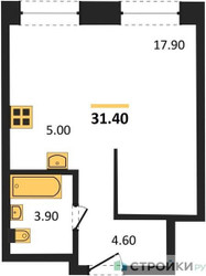Планировка студии(квартира) площадью 31.4 квадратных метров в ЖК “ЖК Skolkovo ONE (Сколково Уан)”