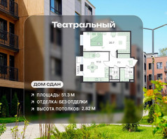 Планировка двухкомнатной(квартира) площадью 51.3 квадратных метров в “ЖК Театральный”