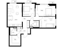 Планировка трехкомнатной(квартира) площадью 85.2 квадратных метров в “ЖК Яуза Парк (Мытищи)”