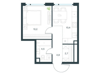 Планировка однокомнатной(квартира) площадью 35.6 квадратных метров в ЖК “ЖК Level Нижегородская”