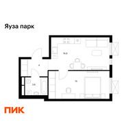 Планировка однокомнатной(квартира) площадью 39.5 квадратных метров в “ЖК Яуза Парк (Мытищи)”