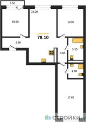Планировка трехкомнатной(квартира) площадью 78.1 квадратных метров в ЖК “ЖК Первый квартал”