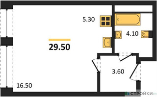 Планировка студии(квартира) площадью 29.8 квадратных метров в “ЖК Пушкино Град”
