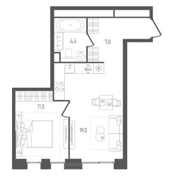 Планировка однокомнатной(квартира) площадью 41.9 квадратных метров в ЖК “ЖК ПЕЙВ”