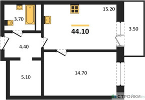 Планировка однокомнатной(квартира) площадью 43.7 квадратных метров в “ЖК Одинцовские кварталы”