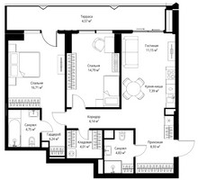 Планировка двухкомнатной(апартаменты) площадью 85.51 квадратных метров в “ЖК JOIS (Джойс)”