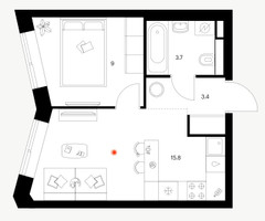 Планировка однокомнатной(квартира) площадью 31.9 квадратных метров в “ЖК Саларьево парк”