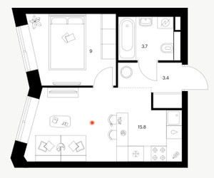 Планировка однокомнатной(квартира) площадью 31.9 квадратных метров в ЖК “ЖК Саларьево парк”