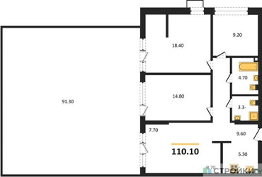 Планировка трехкомнатной(квартира) площадью 109.8 квадратных метров в ЖК “ЖК Деснаречье”