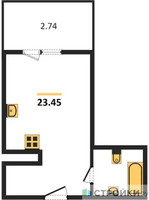 Планировка студии(квартира) площадью 23.45 квадратных метров в “ЖК Радость (Радумля Парк)”