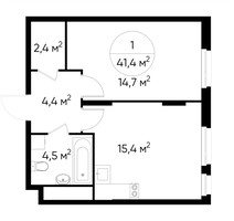 Планировка однокомнатной(квартира) площадью 41.4 квадратных метров в “ЖК Переделкино Ближнее”