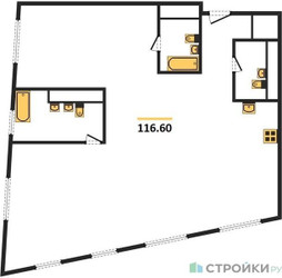Планировка двухкомнатной(квартира) площадью 116.6 квадратных метров в ЖК “Жилой квартал Кутузов Град”
