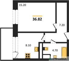 Планировка однокомнатной(квартира) площадью 40.6 квадратных метров в “ЖК Высокий берег (Ногинск)”