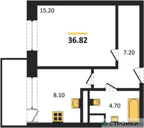 Планировка однокомнатной(квартира) площадью 40.6 квадратных метров в ЖК “ЖК Высокий берег (Ногинск)”