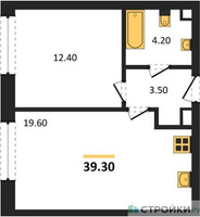 Планировка однокомнатной(квартира) площадью 39.3 квадратных метров в “ЖК ЗИЛАРТ”