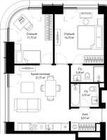 Планировка двухкомнатной(квартира) площадью 58.81 квадратных метров в “ЖК Сити Бэй”