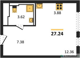 Планировка студии(квартира) площадью 27.24 квадратных метров в “ЖК Остафьево”