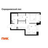 Планировка однокомнатной(квартира) площадью 35.1 квадратных метров в “ЖК Середневский лес”