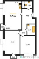 Планировка двухкомнатной(квартира) площадью 67.6 квадратных метров в “ЖК Легенда Марусино”
