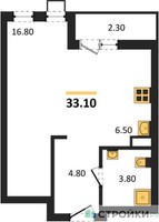 Планировка студии(квартира) площадью 33.1 квадратных метров в “ЖК Деснаречье”