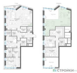 Планировка 4+ комнате(квартира) площадью 127.69 квадратных метров в “Квартал Тишинский Бульвар”