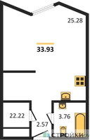 Планировка студии(апартаменты) площадью 33.93 квадратных метров в “ЖК Insider (Инсайдер)”
