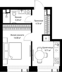 Планировка однокомнатной(квартира) площадью 32.75 квадратных метров в ЖК “ЖК Веер”