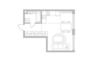 Планировка однокомнатной(квартира) площадью 34.45 квадратных метров в “ЖК Мневники от Гранель”