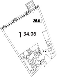 Планировка однокомнатной(апартаменты) площадью 34.06 квадратных метров в ЖК “ЖК Nakhimov”