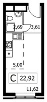 Планировка студии(квартира) площадью 22.92 квадратных метров в “ЖК Городские Истории”