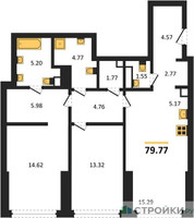 Планировка двухкомнатной(квартира) площадью 79.77 квадратных метров в “ЖК Солос”