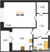 Планировка однокомнатной(квартира) площадью 42.4 квадратных метров в “ЖК Малиново”