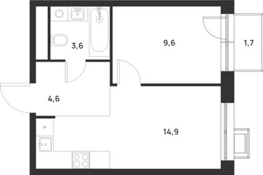 Планировка однокомнатной(квартира) площадью 33.2 квадратных метров в ЖК “ЖК Форевиль”