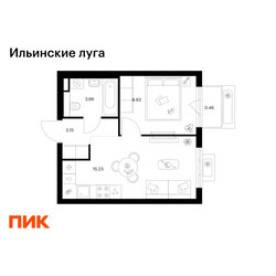Планировка однокомнатной(квартира) площадью 31.33 квадратных метров в ЖК “ЖК Ильинские луга”