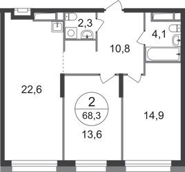 Планировка двухкомнатной(квартира) площадью 68.3 квадратных метров в ЖК “ЖК Первый Московский”