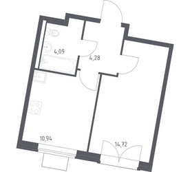 Планировка однокомнатной(квартира) площадью 34.03 квадратных метров в ЖК “ЖК Квартал Западный”