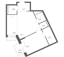 Планировка однокомнатной(квартира) площадью 54.5 квадратных метров в “ЖК Рублевский Квартал”