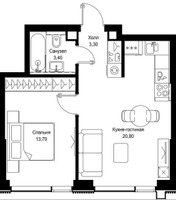 Планировка однокомнатной(квартира) площадью 41.2 квадратных метров в “Мультиквартал СИТИДЗЕН”