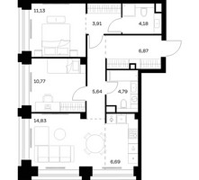Планировка двухкомнатной(квартира) площадью 68.81 квадратных метров в “ЖК НОВА”