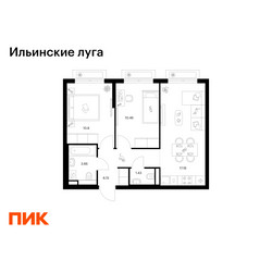 Планировка двухкомнатной(квартира) площадью 49.69 квадратных метров в ЖК “ЖК Ильинские луга”