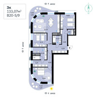 Планировка трехкомнатной(квартира) площадью 133.07 квадратных метров в “СберСити в Рублево-Архангельском”